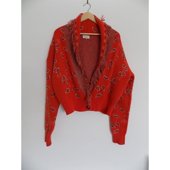 143 Story by Line Up sweater orange fringed cropped womens size Medium - Picture 3 of 14